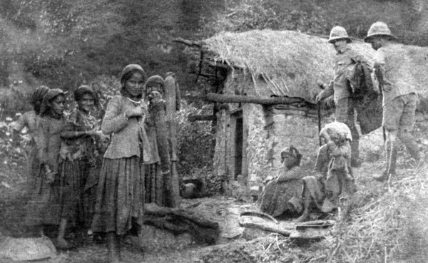 Girls and British soldiers, Chakrata hills, India, 1917. Artist: Unknown