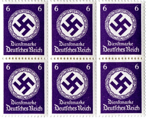 Set of postage stamps featuring a swastika emblem, 1941-1942. Artist: Unknown