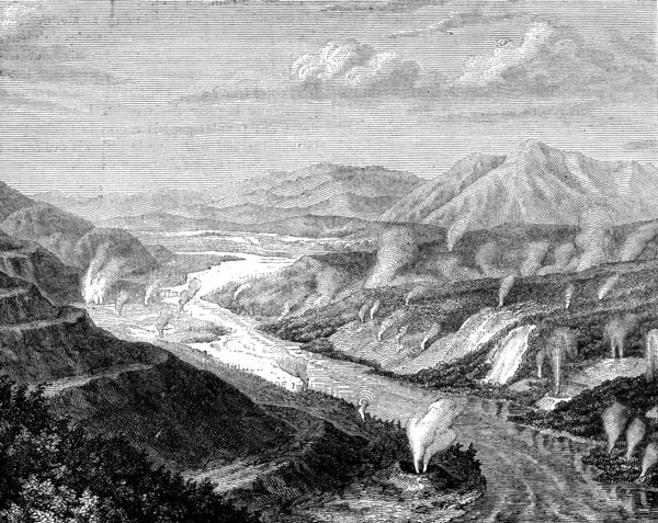 Geysers in Waikato, North Island, New Zealand, 1886.Artist: Lancelot