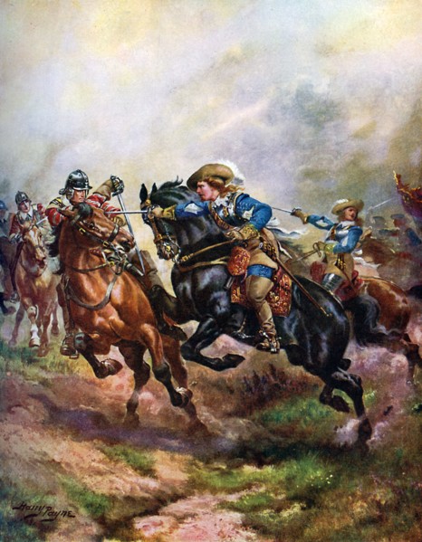 'Prince Rupert's Cavalry Charging at Edgehill in 1642', c1920.  Creator: Harry Payne.