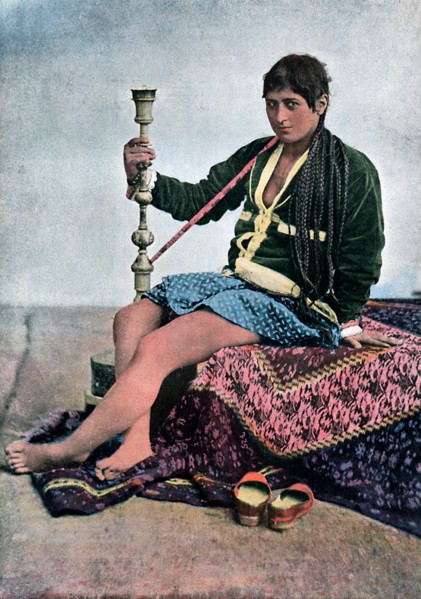 Persian woman smoking in Kalgan, c1890. Artist: Unknown