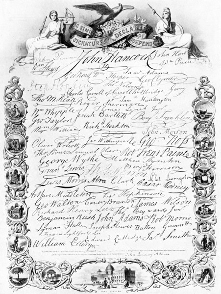 The signatures to the American Declaration of Independence, c1776, (c1920). Artist: Unknown