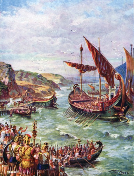 Departure of the Romans from Britain after the sacking of Rome in 410 AD, (c1920).  Creator: Harry Payne.