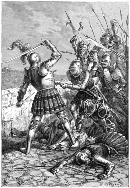 Pierre du Terrail defending the bridge at Garigliano, Italy, 1898. Artist: Barbant