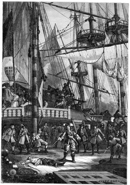 Jean Bart kills the Dutch captain of the 'Neptune', 1898. Artist: Jules-Achille Noel