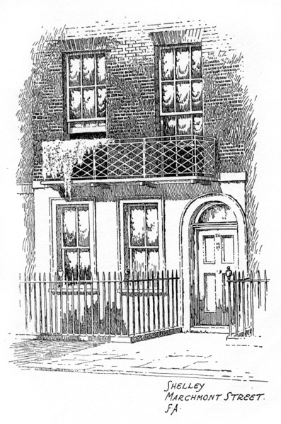 Percy Bysshe Shelley's house, Marchmont Street, Bloomsbury, London, 1912. Artist: Frederick Adcock