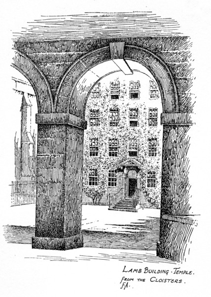 Lamb Building, Temple, from the cloisters, London, 1912. Artist: Frederick Adcock