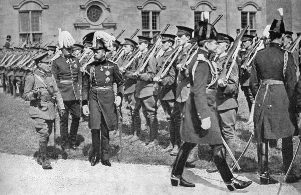 King George V (1865-1936) inspecting the OTC at Bangor University College, c1920s (1936). Artist: Unknown