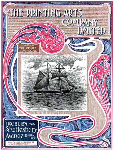 Trade advertisement for The Printing Arts Company Limited, London, 1902-1903. Artist: Unknown