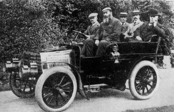 Five men sitting in a motor car, 1902 (1935). Artist: Unknown