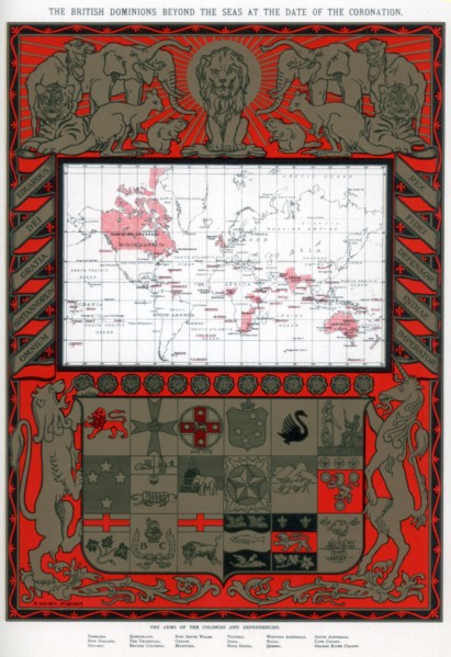 The British dominions beyond the seas at the date of the coronation, 1902. Artist: Alfred Hugh Fisher