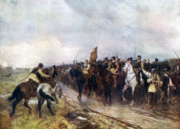'Oliver Cromwell and his Troops at Dunbar Singing the 118th Psalm', 1926. Creator: Andrew Carrick Gow.