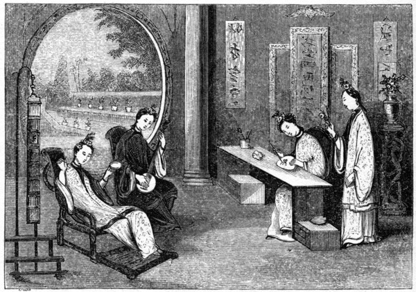 'Domestic scene, ladies at their usual employments', 1847. Artist: Evans