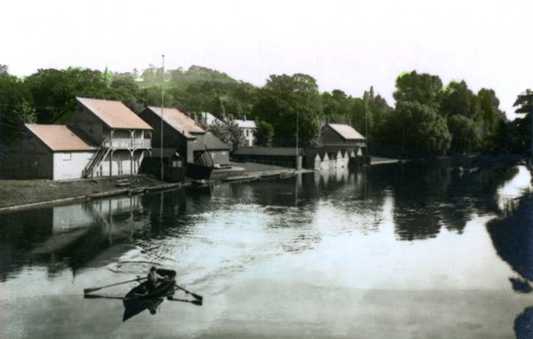 River and boathouse, Burton-upon-Trent, 1926.Artist: Cavenders Ltd