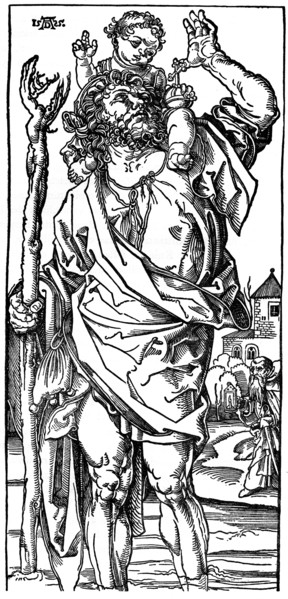 'St Christopher carrying the Infant Christ', 1525, (1936). Artist: Albrecht Dürer
