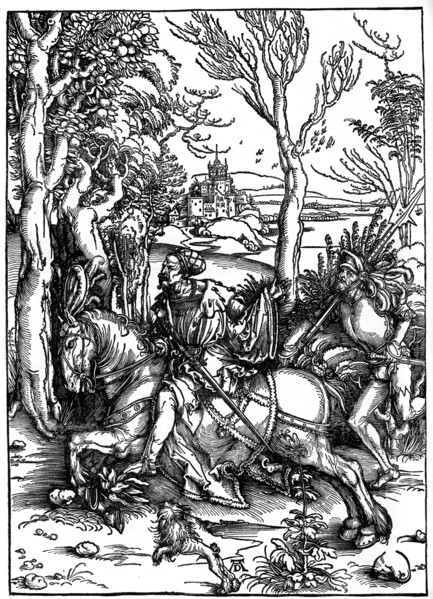 The Knight and the Landsknecht (Soldier Servant)', 1497-1498, (1936). Artist: Albrecht Dürer