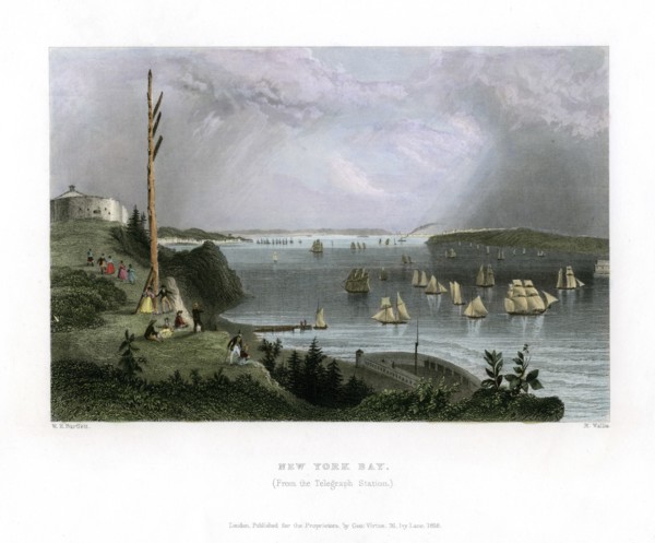 New York Bay as seen from the Telegraph Station, USA, 1838.Artist: R Wallis