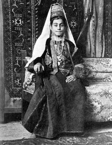 Christian woman in a wedding dress, Palestine, 1936.Artist: Donald McLeish
