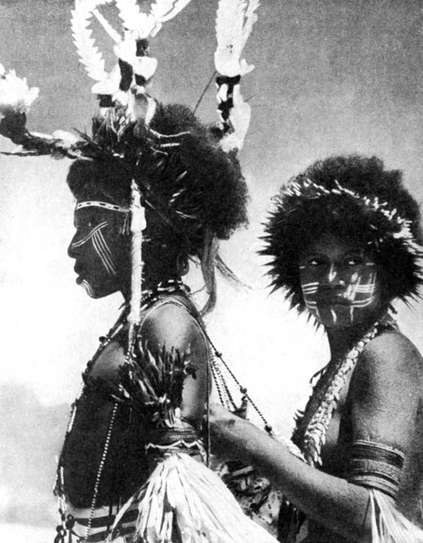 Painted warriors, Papua, New Guinea, 1936.Artist: Sport & General