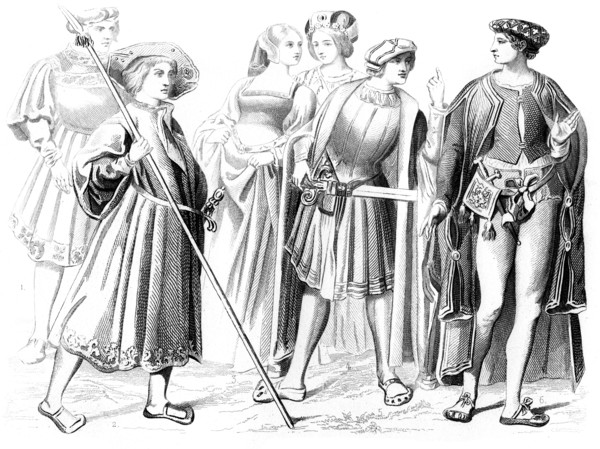 French noblemen and women, a yeomen of the guard, and a gentleman, 15th century (1849). Artist: Unknown