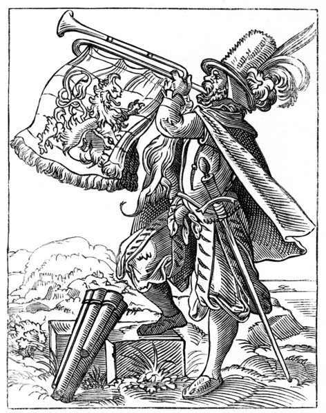 Military trumpeter, 16th century (1849).Artist: Jost Amman