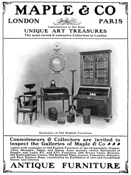 Advertisement for Maple & Co of London, sellers of antique furniture, 1901. Artist: Unknown
