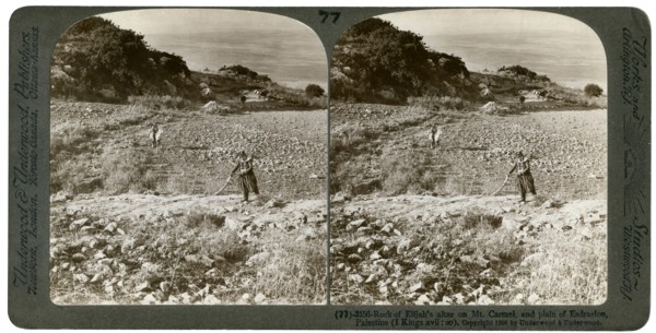 The rock of Elijah's Altar on Mount Carmel, and the Plain of Esdraelon, Palestine, 1900.Artist: Underwood & Underwood