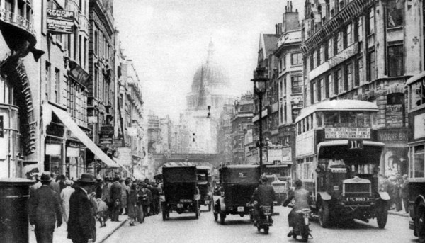 Fleet Street as seen from opposite Salisbury Court, London, 1926-1927. Artist: Unknown