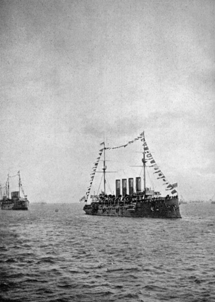 Naval review off the coast of Portsmouth, 1907 (1908).Artist: Queen Alexandra