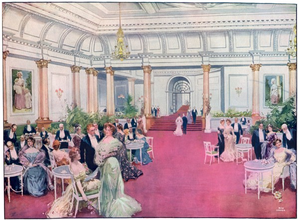 The foyer at the Savoy Restaurant, London, 1905.Artist: Max Cowper