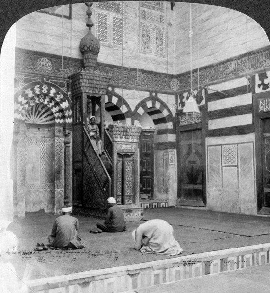 'The prayer-niche and pulpit in the tomb mosque of Kait Bey, Cairo, Egypt', 1905.Artist: Underwood & Underwood