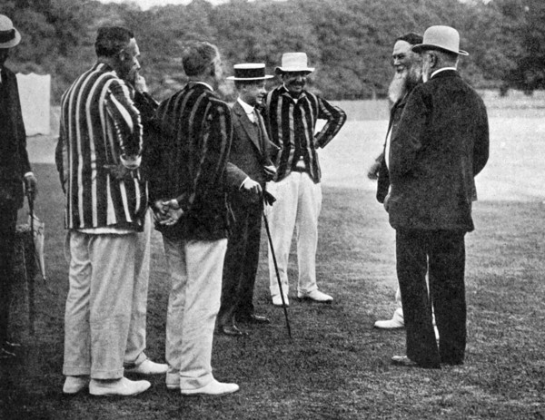 Royal cricketers at Cumberland Lodge, Windsor Great Park, Berkshire, 1911 (1912).Artist: Ernest Brook