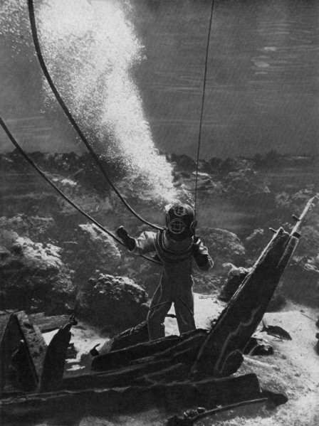 The first photograph of a diver under water, late 19th century, (c1920). Artist: Unknown