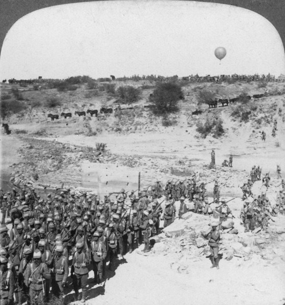 Lord Roberts' infantry crossing the Zand river, South Africa, c1900s.Artist: Underwood & Underwood