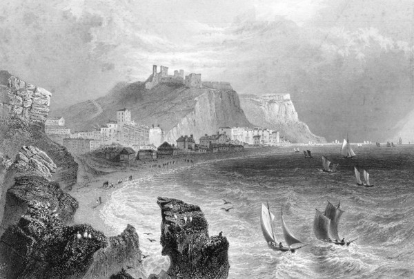 The coastline at Hastings, East Sussex, 1840.Artist: R Wallis
