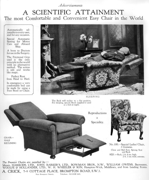 An advertisement for 'Premier' easy chairs, 1926. Artist: Unknown