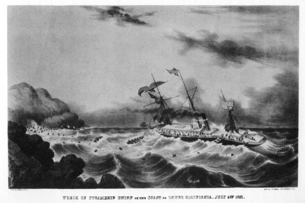 The wreck of the steamship 'Union' on the coast of lower California, 1851 (1937).Artist: John Henry Bufford