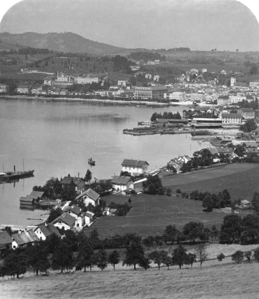 The lakefront at Gmunden, Salzkammergut, Austria, c1900s.Artist: Wurthle & Sons