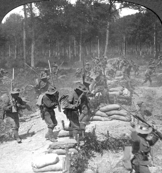 First line Gurkhas storming and capturing a German trench, World War I, 1914-1918.Artist: Crown