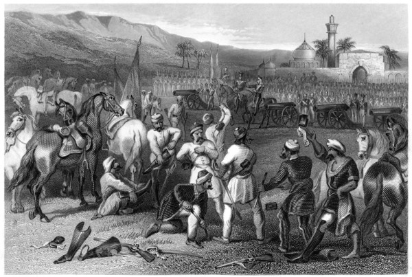 'Disarming the 11th Irregular Cavalry at Berhampore', 1857, (c1860). Artist: Unknown
