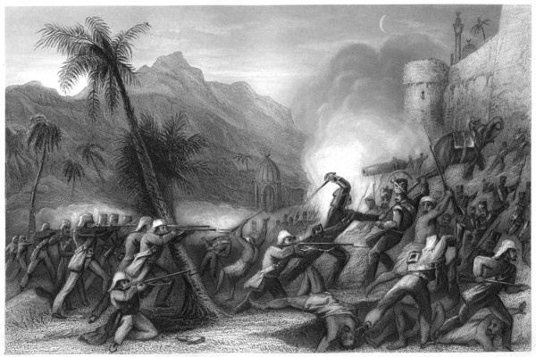 'Repelling a sortie before Delhi', 1857, (c1860). Artist: Unknown
