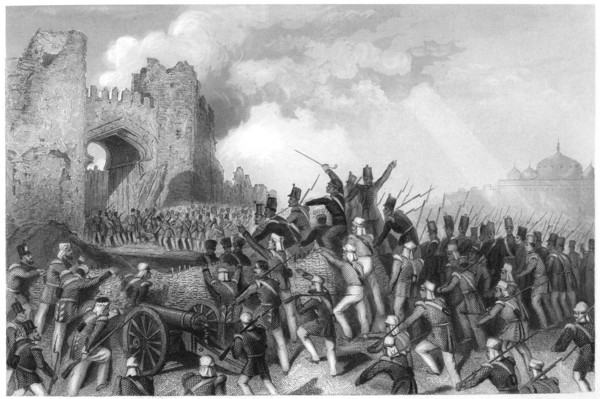'Capture of the Cashmere Gate, assault of Delhi', 1857, (c1860). Artist: Unknown