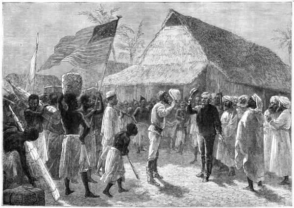 The meeting between Henry Morton Stanley and Dr David Livingstone, Africa, 19th century. Artist: Unknown