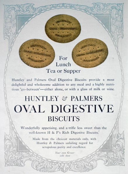 Advert for Huntley and Palmers Oval Digestive Biscuits, 1909. Artist: Unknown