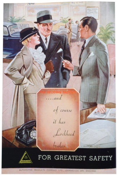 Advert for Lockheed car brakes by Automotive Products of Leamington Spa, 1937. Artist: Unknown