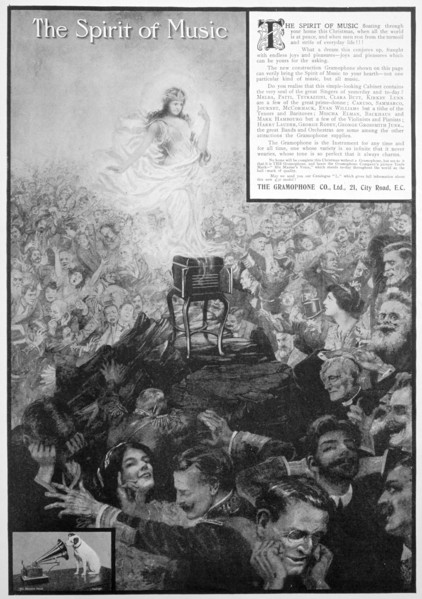 'The Spirit of Music', advert for the Gramophone Co, 1910. Artist: Unknown