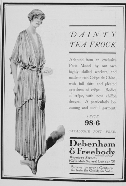 Advert for tea frocks by Debenham and Freebody, 1916. Artist: Unknown