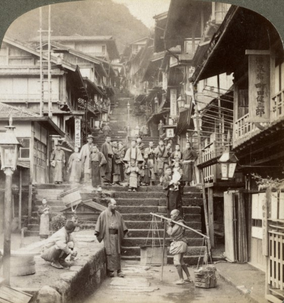 Main street up the steep side of Mount Haruna at a famous village of hot springs, Ikao, Japan, 1904.Artist: Underwood & Underwood