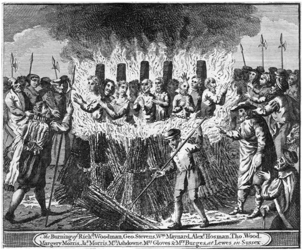 The Burning of Richard Woodman and nine other protestant martyrs, at Lewes in Sussex. Artist: Unknown