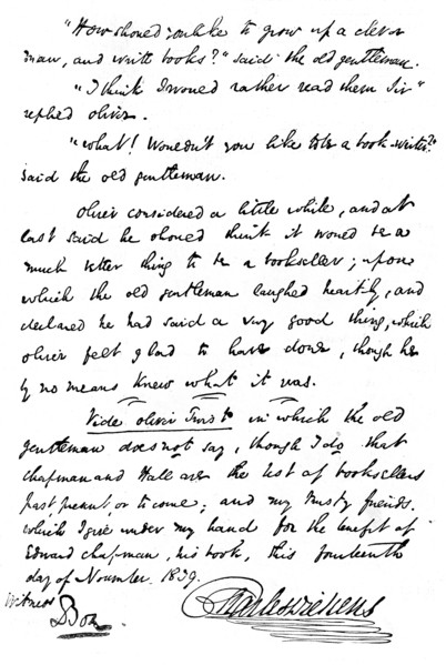 Facsimile of the inscription in a copy of The Pickwick Papers, 1839 (1912). Artist: Unknown